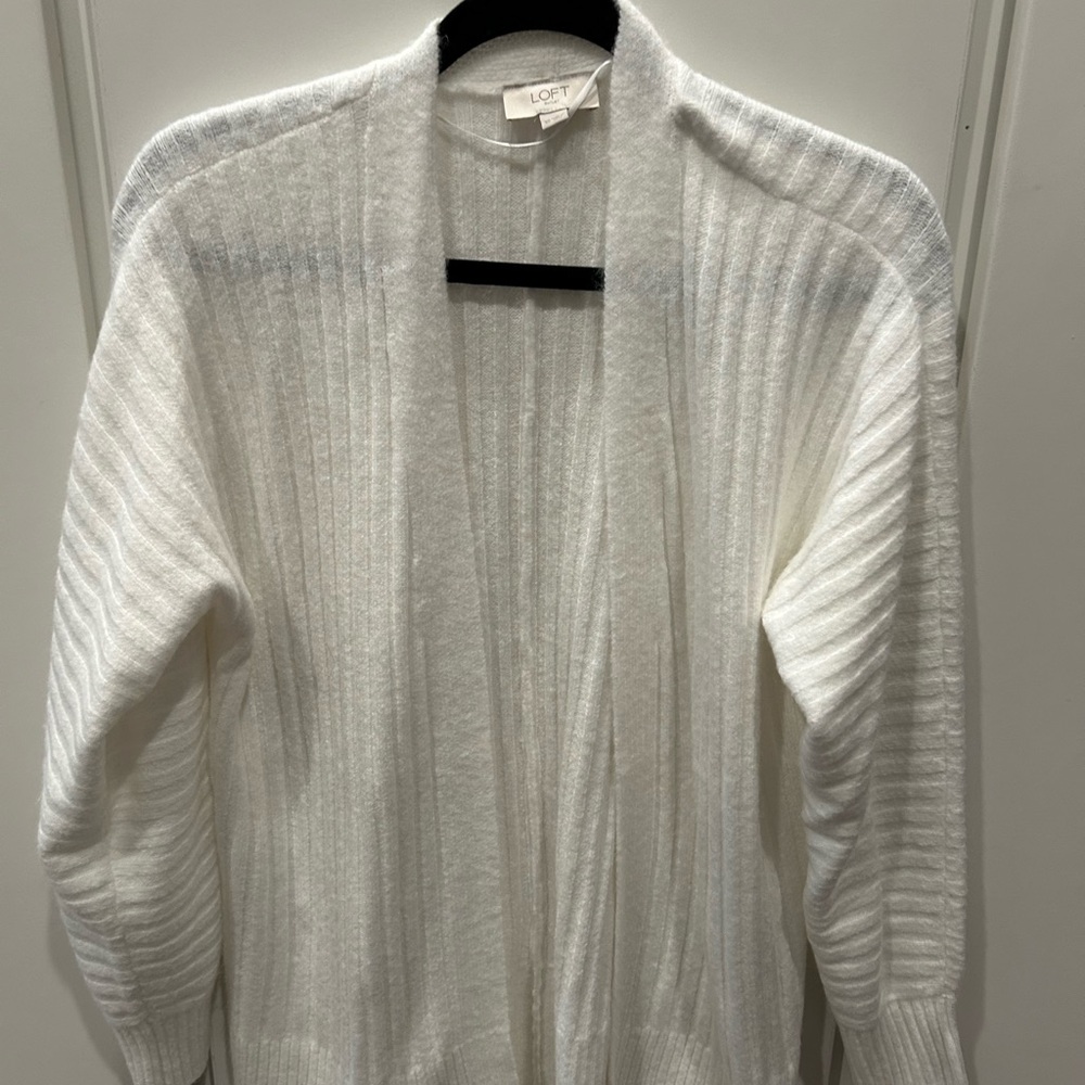 LOFT Women's Cream Open-Front Cardigan